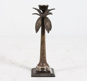 SILVER PLATE PALM TREE CANDLE HOLDER
