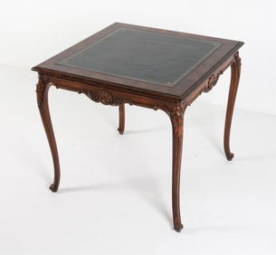 LOUIS XV STYLE WALNUT LEATHER TOP TABLE C. 19TH C.