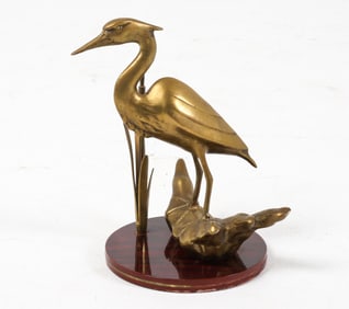 BRASS HERON SCULPTURE
