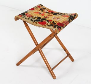 VINTAGE NEEDLEPOINT FOLDING STOOL