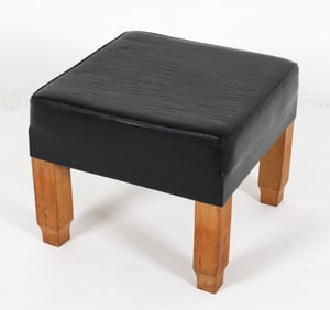 MID-CENTURY OAK & LEATHER FOOTSTOOL OTTOMAN