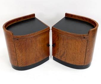 SWEDISH ART DECO BURL WOOD NIGHTSTANDS C.1930S