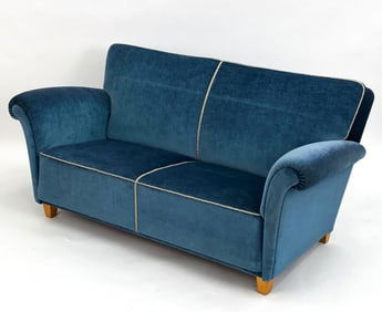 SWEDISH MID-CENTURY BLUE MOHAIR SOFA C.1950'S