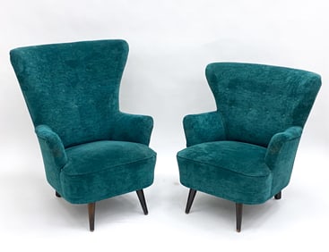 (2) DUTCH THEO RUTH HIS & HERS VELOUR ARMCHAIRS