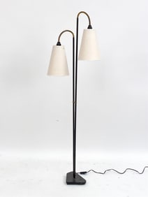 SWEDISH MODERN METAL & BRASS TWO ARM FLOOR LAMP