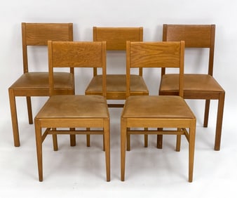 (5) SWEDISH OAK & LEATHER DINING CHAIRS