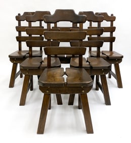 (6) DUTCH BRUTALIST PRIMITIVE OAK DINING CHAIRS