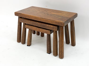 (3) DUTCH OAK NESTING TABLES C.1950'S