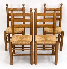 (4) DUTCH OAK & RUSH DINING CHAIRS, CIRCA 1950'S
