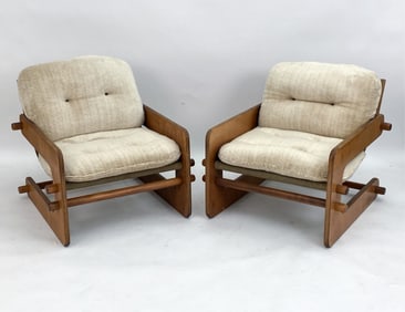 (2) LOU HODGES STYLE PLYWOOD CANTILEVER CHAIRS