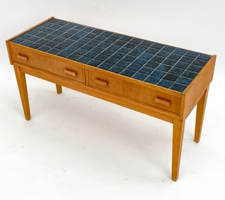 SWEDISH TEAK & TILE LOW CONSOLE OR COFFEE TABLE