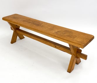 VINTAGE RUSTIC DUTCH OAK BENCH C.1950'S