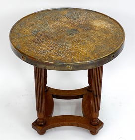 DUTCH ART DECO OAK & BRASS TOP SIDE TABLE C.1930'S