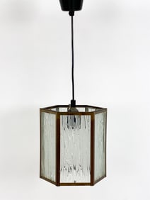 DUTCH COPPER & TEXTURED GLASS PENDANT LAMP 1960S