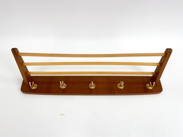 DUTCH TEAK & BRASS COAT RACK C.1960'S