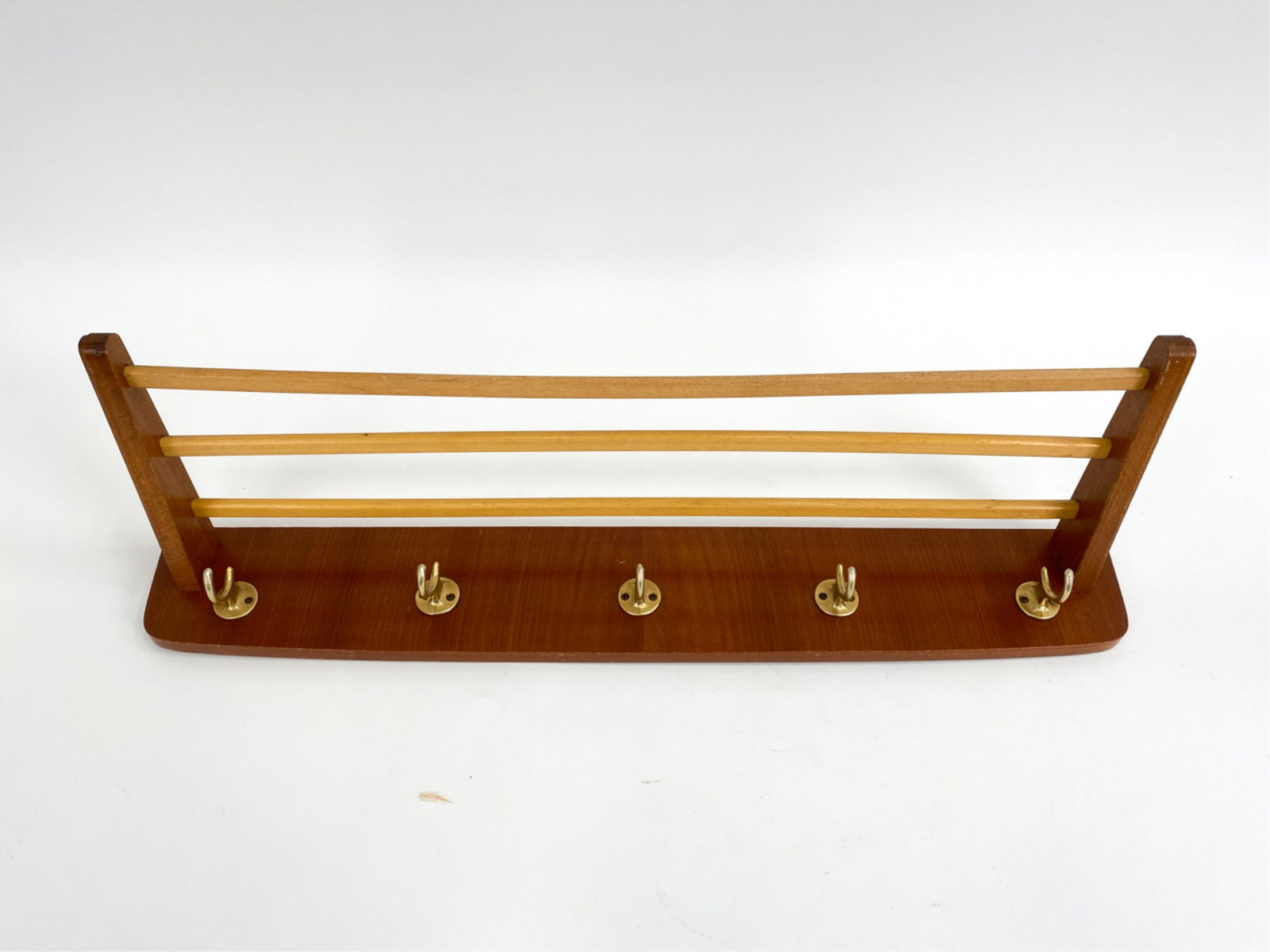 DUTCH TEAK & BRASS COAT RACK C.1960'S (1 of 7)