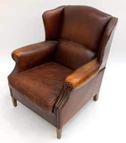 WINGBACK SHEEPSKIN LEATHER LOUNGE CHAIR C.1960'S