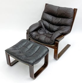DUTCH LEATHER LOUNGE CHAIR & OTTOMAN C.1970'S