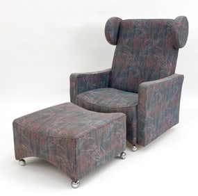 20TH C. GERMAN EAR BACK LOUNGE CHAIR & OTTOMAN