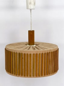 SWEDISH TEAK & LINEN PENDANT LAMP C.1970'S