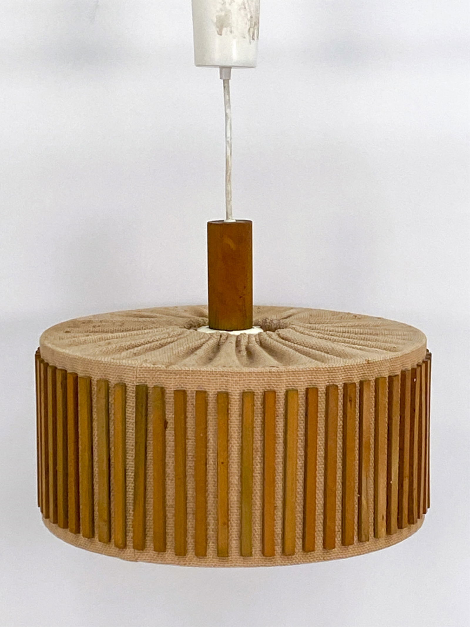 SWEDISH TEAK & LINEN PENDANT LAMP C.1970'S (1 of 7)