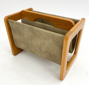 DANISH OAK & LEATHER MAGAZINE RACK C.1970'S