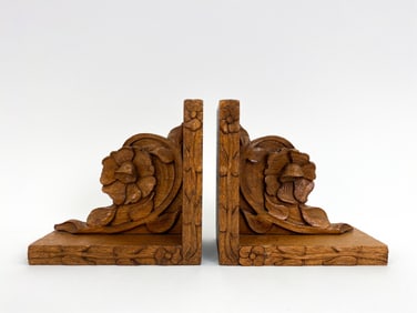 (2) DUTCH ART DECO CARVED OAK BOOKENDS C.1920'S