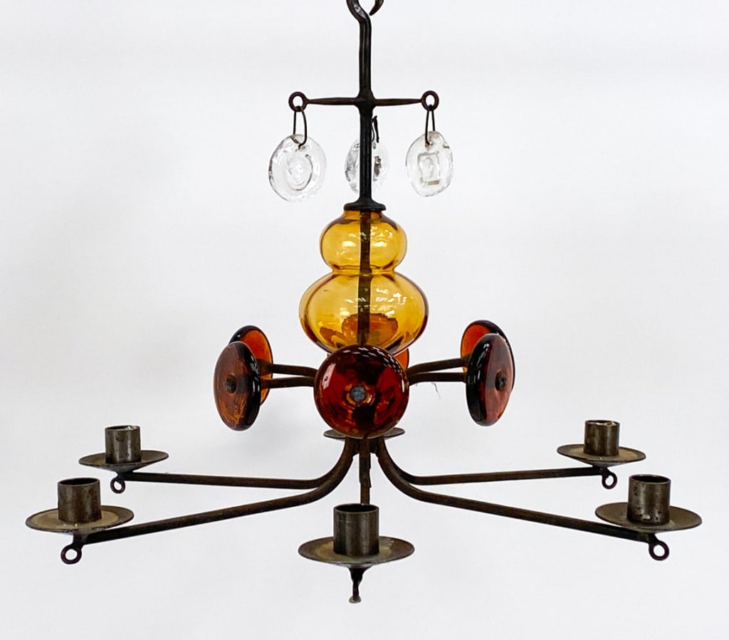 ERIK HOGLUND SWEDISH GLASS AND STEEL CHANDELIER (1 of 8)