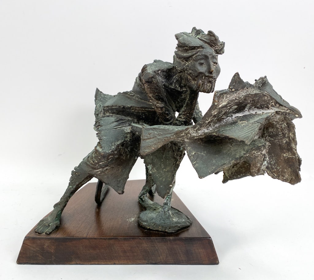 BRUNO LUCCHESI (ITALIAN B. 1921) BRONZE SCULPTURE: C. 1961 Signature to base. Dimensions: H 13" x W 14" x D 18.5" Condition: Scuffs and marks to wood base. Tarnishing to bronze.
