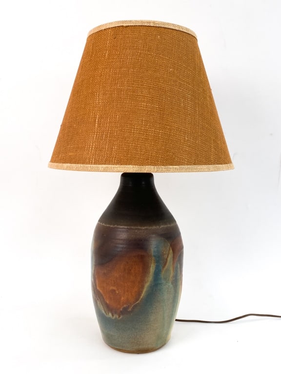 LARGE MID-CENTURY STONEWARE TABLE LAMP (1 of 7)