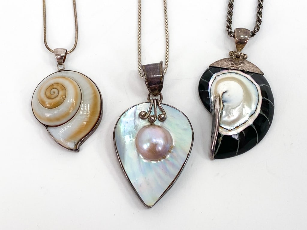 (3) STERLING SILVER & SHELL NECKLACES (1 of 8)