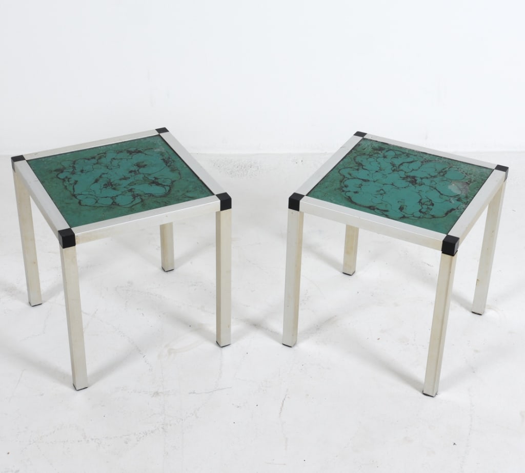 (2) DANISH ALUMINUM & GLASS SIDE TABLES, C.1970'S (1 of 13)