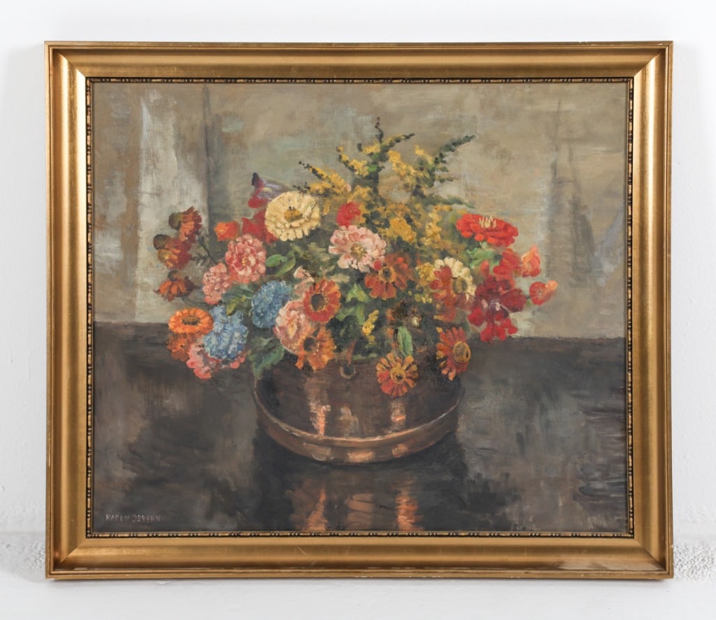 20TH CENTURY DANISH FLORAL STILL LIFE O/C PAINTING (1 of 9)