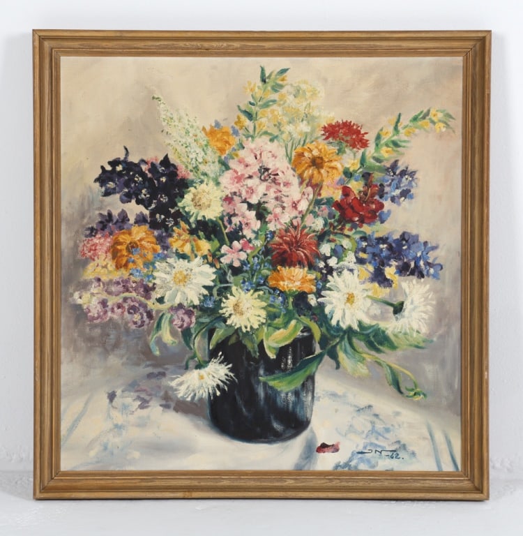 DANISH FLORAL STILL LIFE O/C PAINTING C. 1962 (1 of 9)
