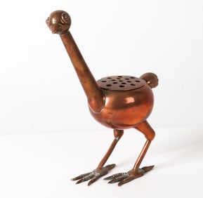COPPER BIRD-FORM FLOWER FROG VASE