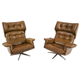 ARNE NORELL BUFFALO LEATHER SWIVEL CHAIRS