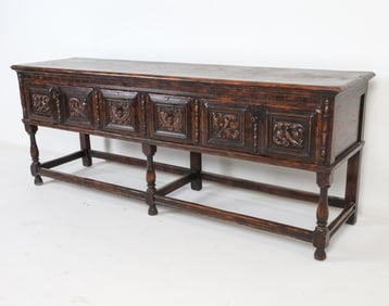 19TH C. DUTCH CARVED OAK JACOBEAN STYLE SIDEBOARD