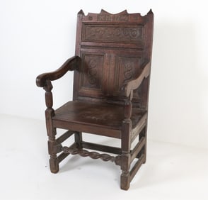 ANTIQUE 18TH C. DUTCH CARVED OAK ARMCHAIR