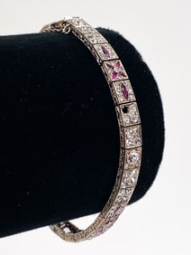ART DECO STERLING,TOPAZ, AND DIAMOND BRACELET