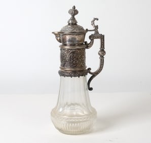 GERMAN 800 SILVER & CRYSTAL CLARET JUG