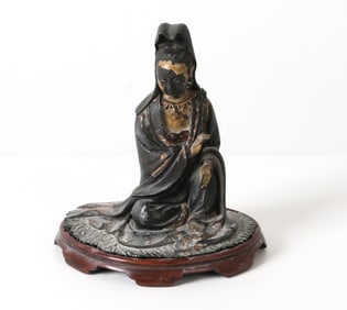 ANTIQUE CHINESE BRONZE GUANYIN FIGURE W/ BASE