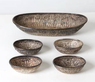 ANTIQUE 19TH C. BURMESE SILVER BOWL GROUPING