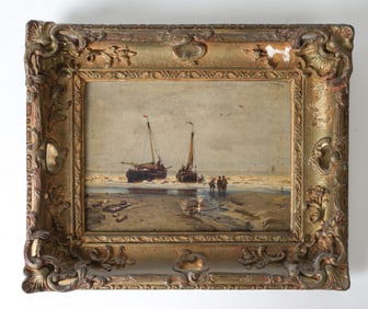 ANTIQUE 19TH C. SEASCAPE O/C PAINTING