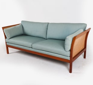 ARNE VODDER STYLE DANISH TEAK AND CANE SOFA