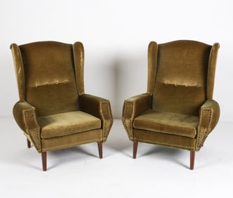 PAIR DANISH MOHAIR WINGBACK LOUNGE CHAIRS