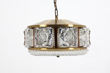 DANISH BRASS & GLASS PENDANT LIGHT FOR ORREFORS