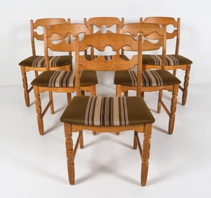 HENRY KJAERNULF DANISH OAK RAZORBACK DINING CHAIRS