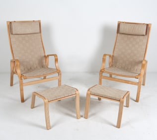 PAIR FINN OSTERGAARD 'ALBERT' CHAIRS W/ OTTOMANS