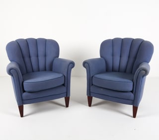 PAIR ART DECO STYLE CHANNEL BACK ARMCHAIRS C.1930S