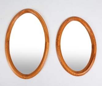 (2) SWEDISH PINE OVAL WALL MIRRORS C.1960'S
